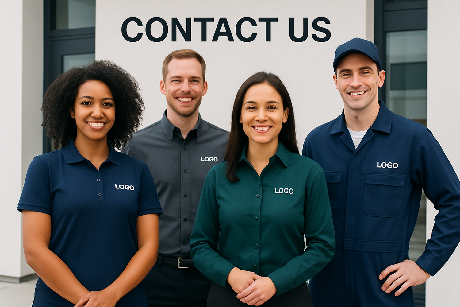 contact us with people in branded uniform